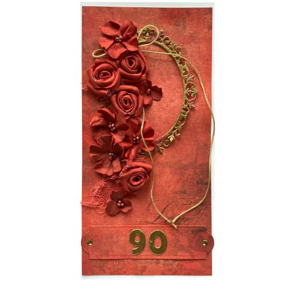 Obrázek Přání k 90. narozeninám Červená a zlatá