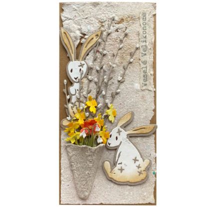 Obrázek Velikonoční přání Dva zajíčcci s kyticí