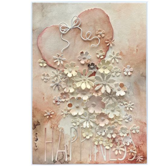 Přání  se srdcem a květinami