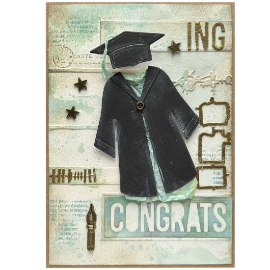 Ručně vyráběné přání k úspěšnému studiu s motivem zelenkavého taláru